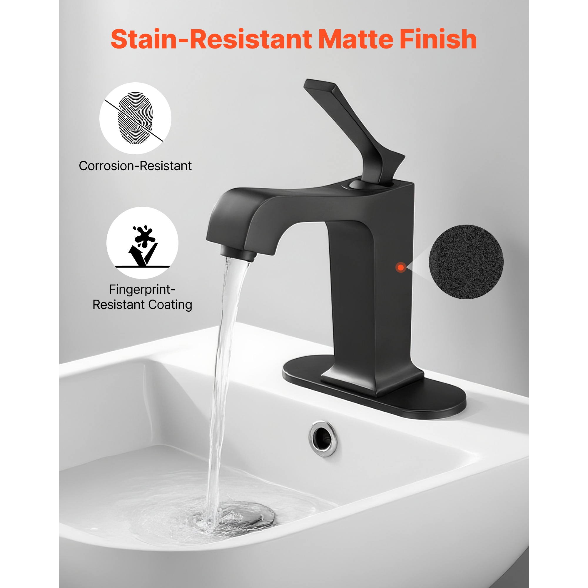 Matte Black Basin Faucet With Waterfall Spout And Sink Drain_voghion.com